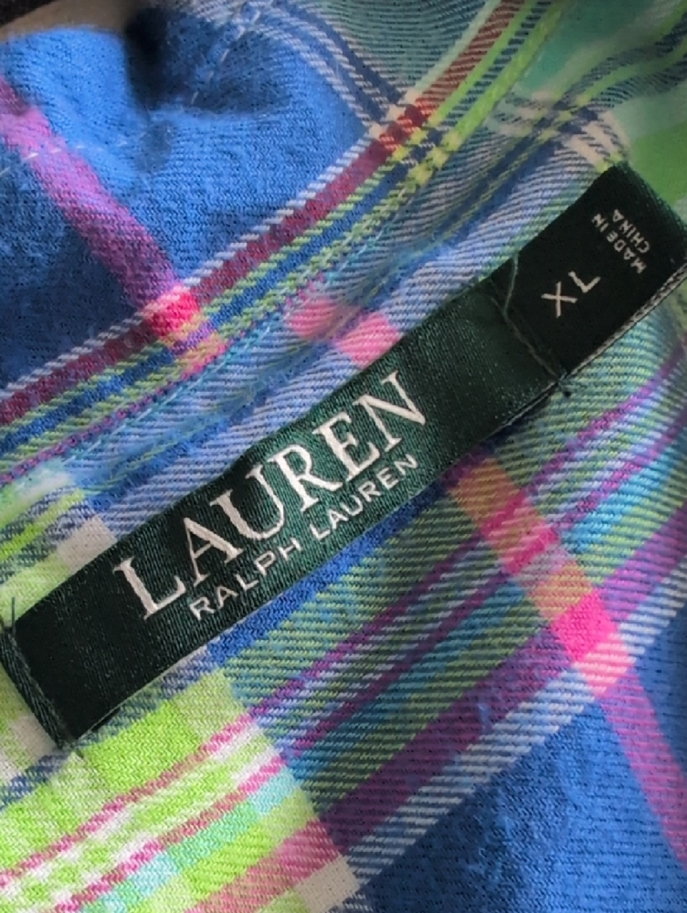 Lauren Ralph Lauren Blue Green Plaid Button-Up Nightgown - Picture 5 of 13
